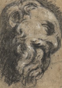 米开朗基罗斯圣达米安之后的研究，c。 1545年至1550年之间（黑色粉笔，米色纸上用白色加高） 作者 雅各布·罗布斯提·丁托列托